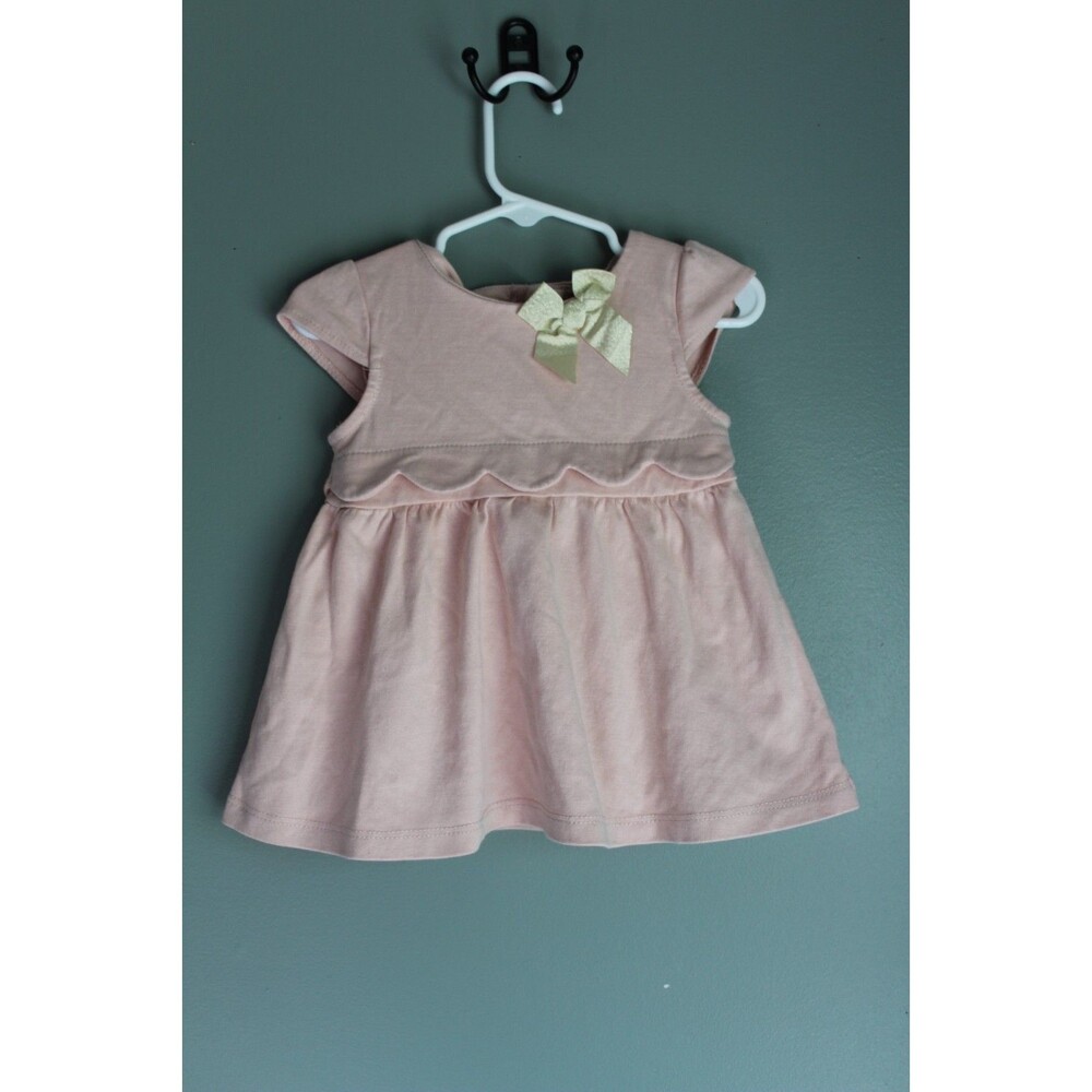 Tahari Baby Girl Dress Scalloped Waistline Gold Bow 24M Pink